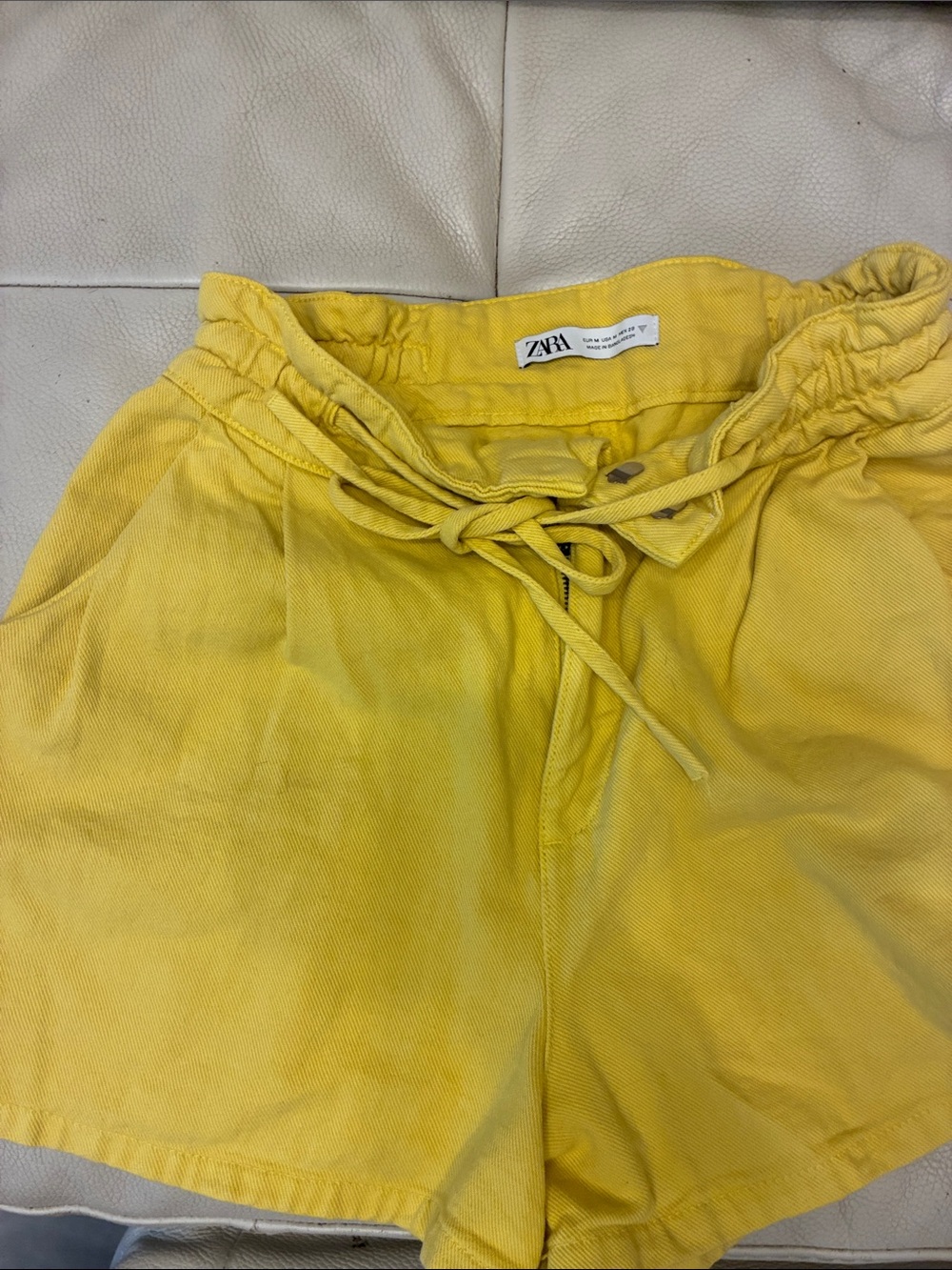 Zara Sunny Yellow Drawstring Cotton-Blend Shorts
